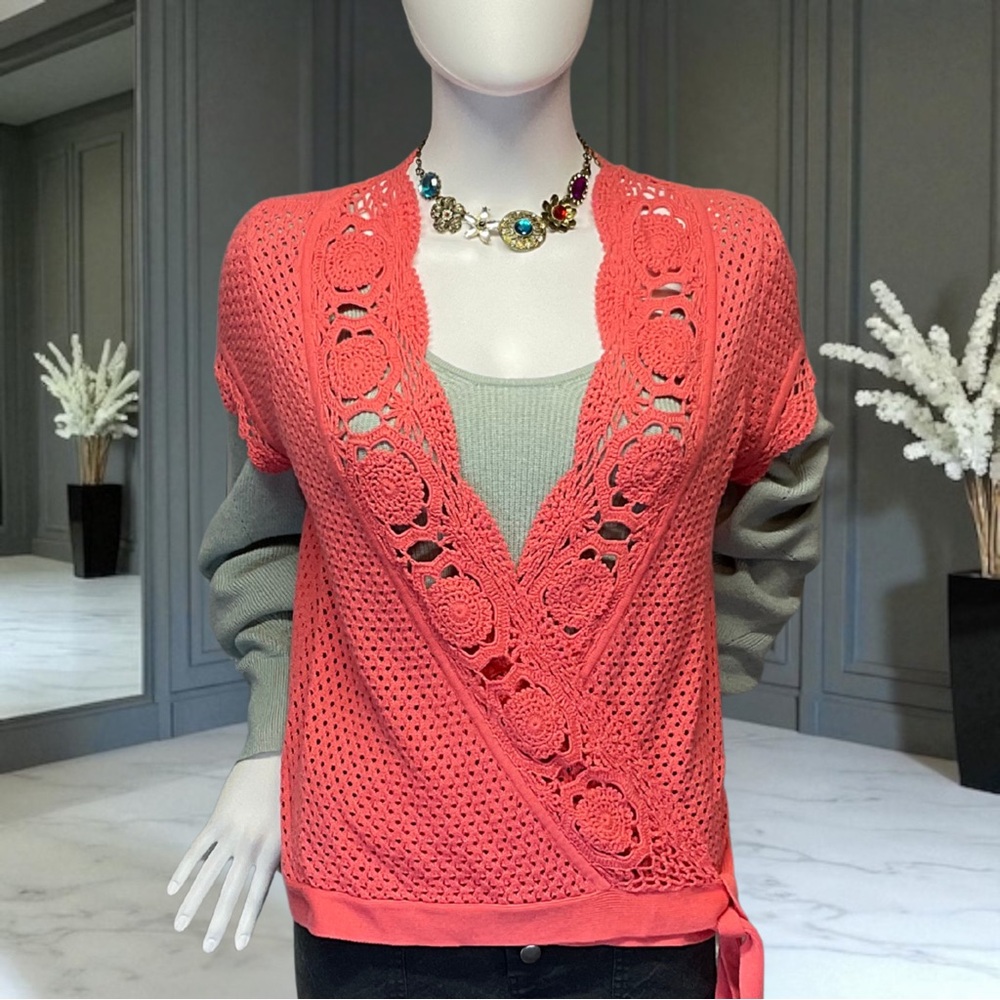 Women's U-Knit Coral Crochet Layering Sweater Top Size Large